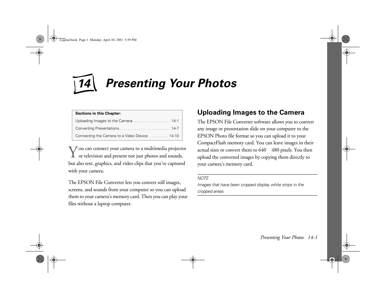 Uploading images to the camera, Chap 14-presenting your photos, 14 presenting your photos | Presenting your photos, Ab usi ng y o ur camera | Epson PhotoPC 3100Z User Manual | Page 125 / 193