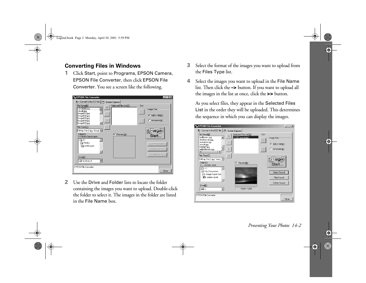 Converting files in windows | Epson PhotoPC 3100Z User Manual | Page 126 / 193