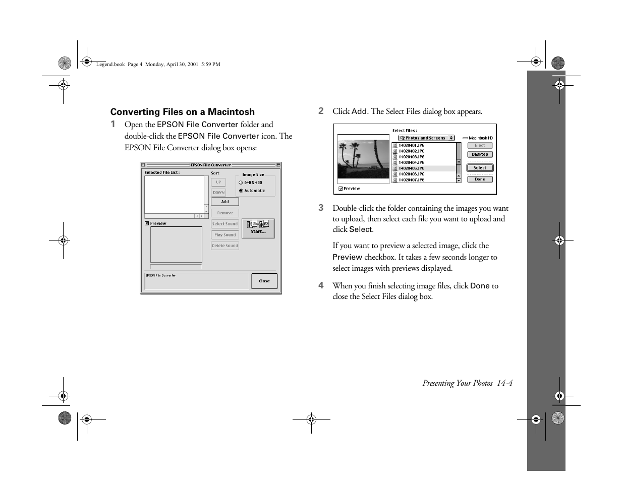 Converting files on a macintosh | Epson PhotoPC 3100Z User Manual | Page 128 / 193