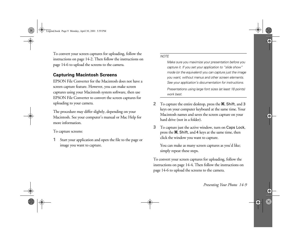 Capturing macintosh screens | Epson PhotoPC 3100Z User Manual | Page 133 / 193