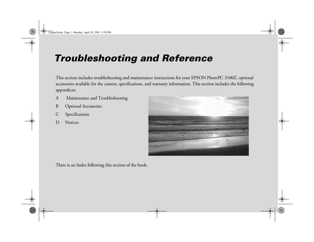 Troubleshooting and reference, Section 3: troubleshooting and reference, Ab usi ng y o ur camera | Epson PhotoPC 3100Z User Manual | Page 137 / 193