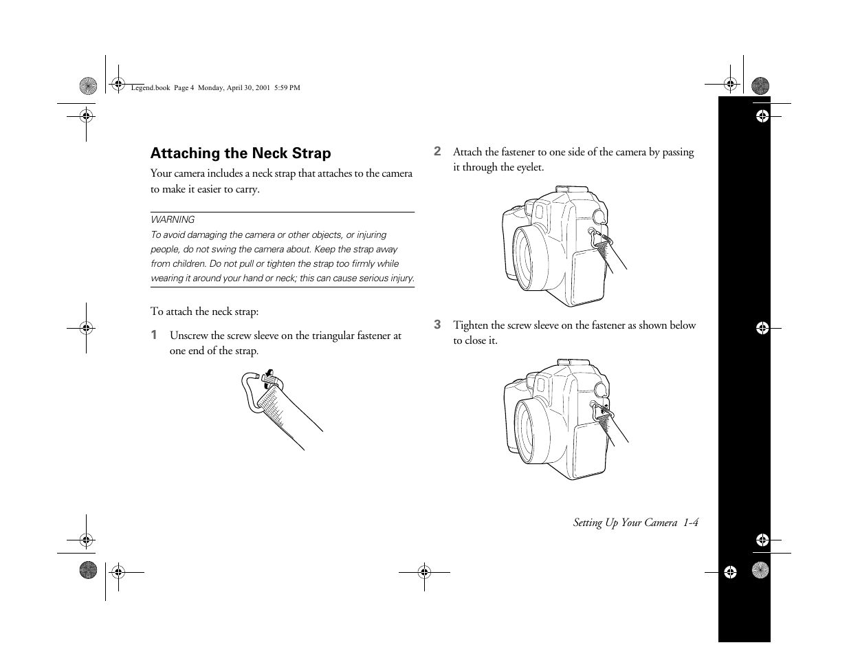 Attaching the neck strap | Epson PhotoPC 3100Z User Manual | Page 17 / 193