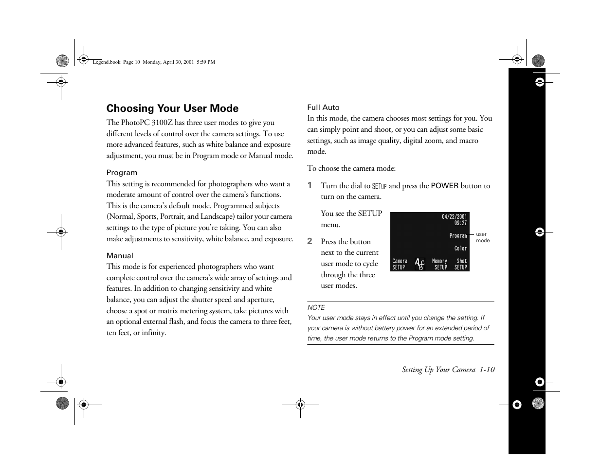Choosing your user mode | Epson PhotoPC 3100Z User Manual | Page 23 / 193
