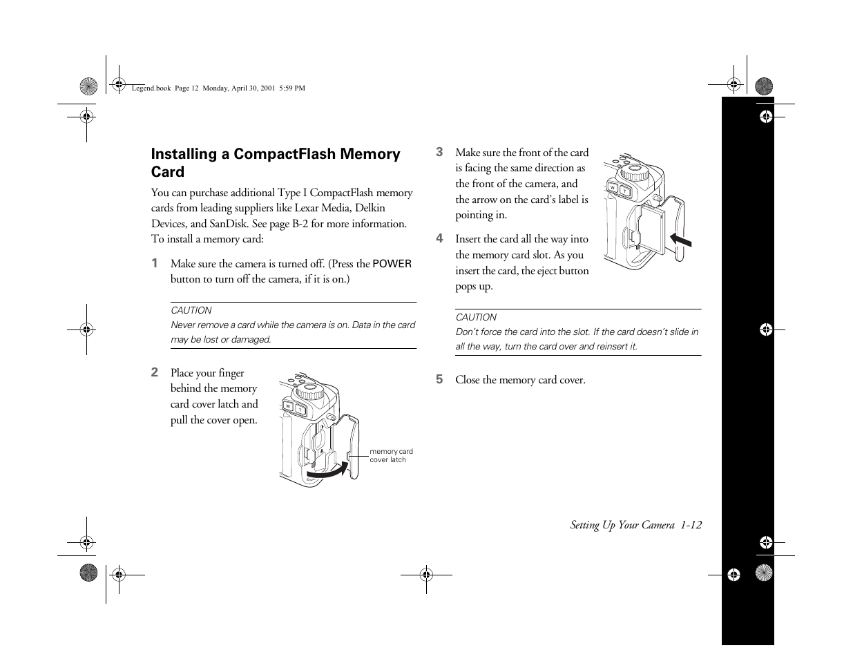 Installing a compactflash memory card | Epson PhotoPC 3100Z User Manual | Page 25 / 193