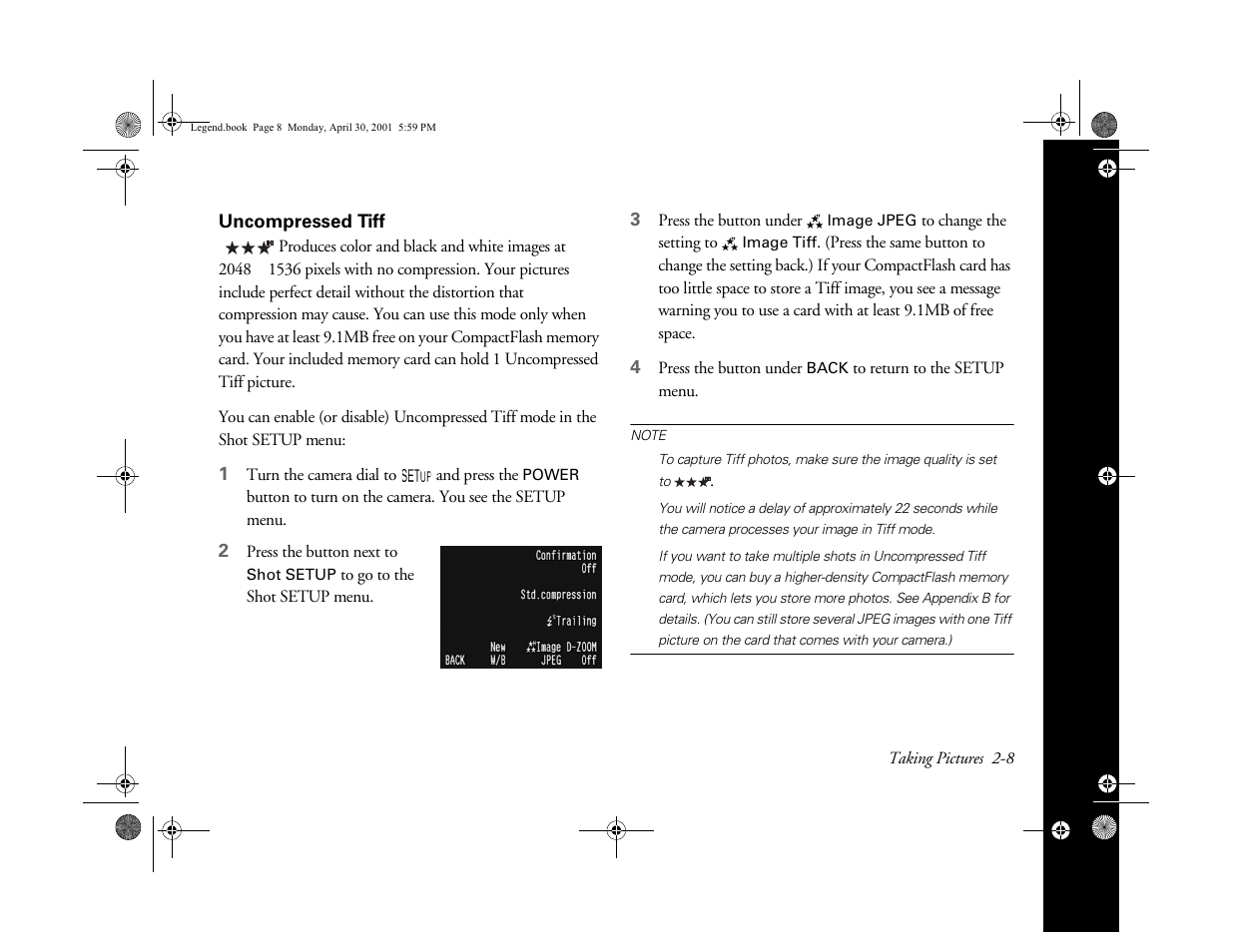 Uncompressed tiff | Epson PhotoPC 3100Z User Manual | Page 33 / 193