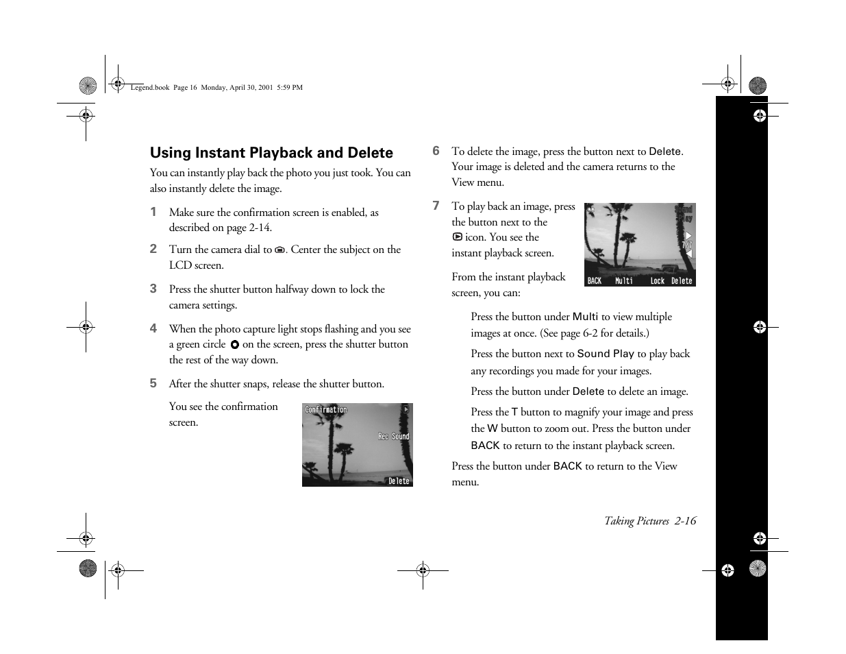 Using instant playback and delete | Epson PhotoPC 3100Z User Manual | Page 41 / 193