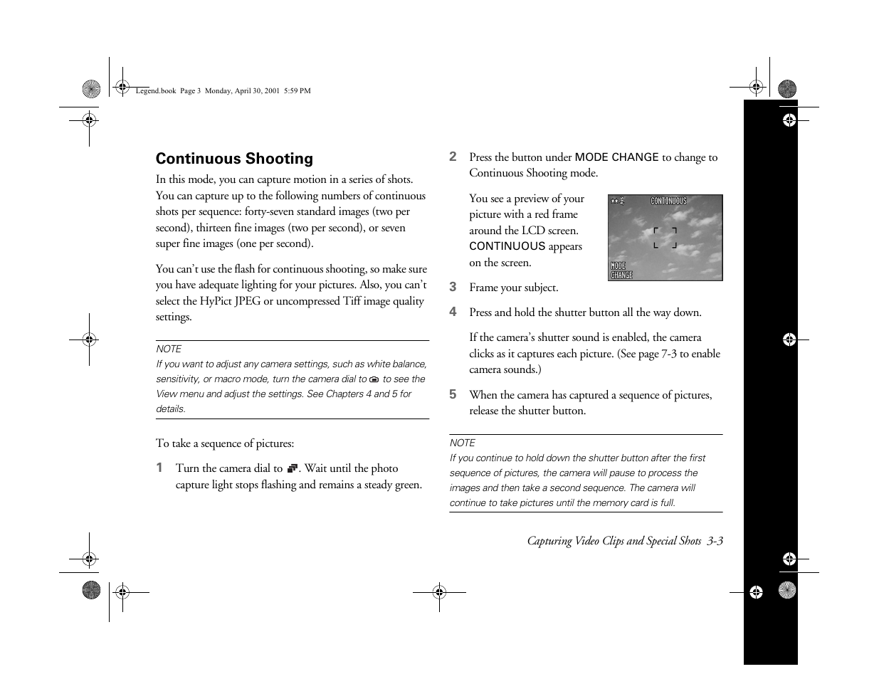 Continuous shooting | Epson PhotoPC 3100Z User Manual | Page 46 / 193