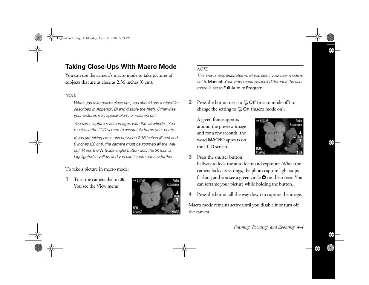 Taking close-ups with macro mode | Epson PhotoPC 3100Z User Manual | Page 53 / 193