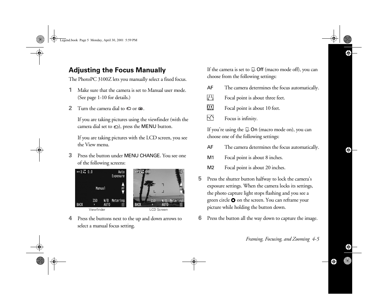 Adjusting the focus manually | Epson PhotoPC 3100Z User Manual | Page 54 / 193