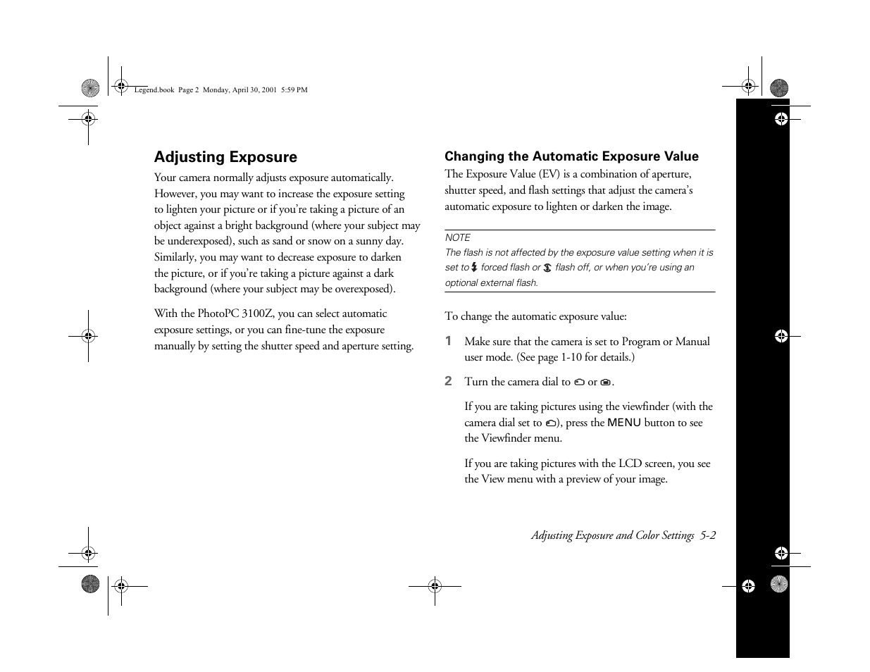 Adjusting exposure, Changing the automatic exposure value | Epson PhotoPC 3100Z User Manual | Page 59 / 193