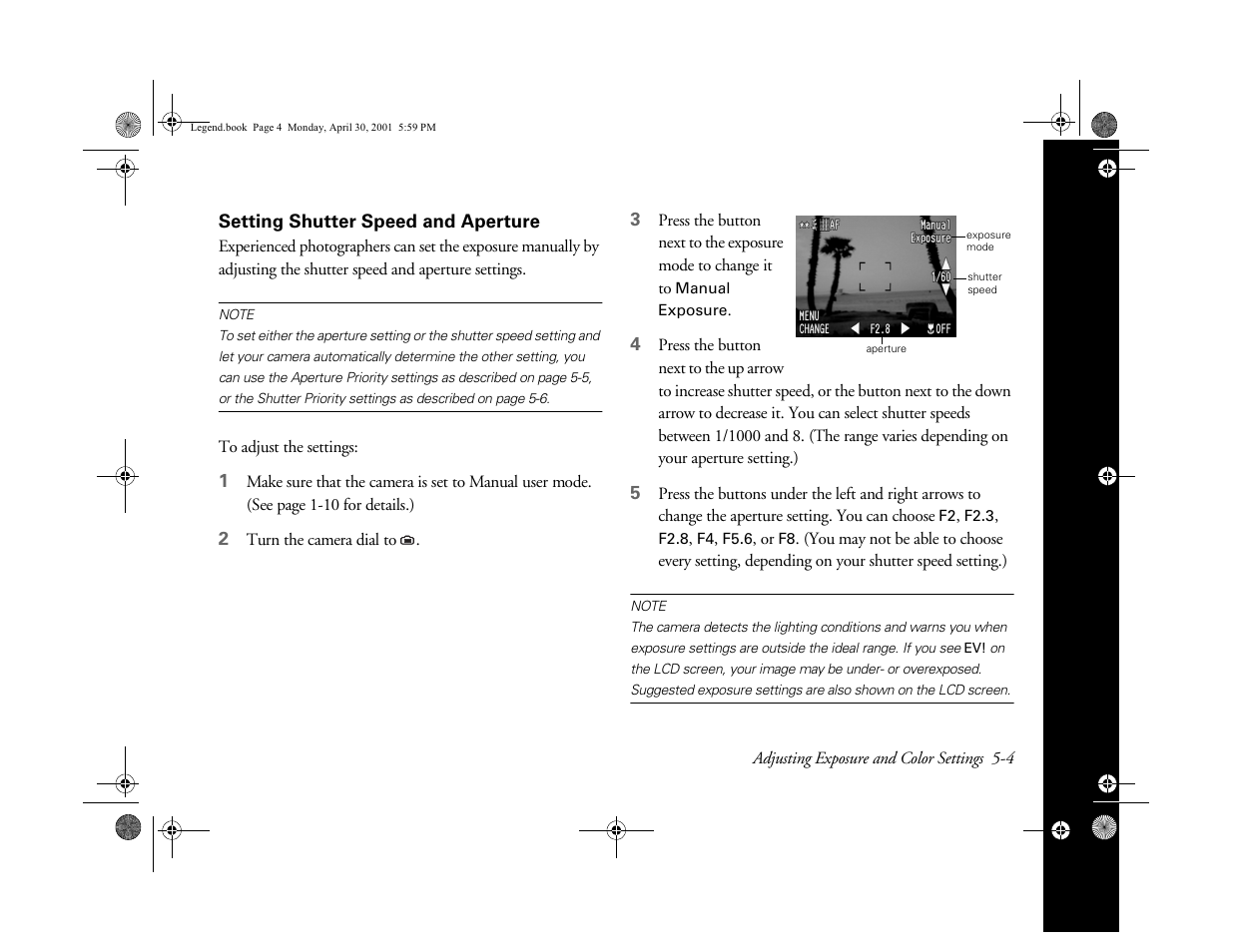 Setting shutter speed and aperture | Epson PhotoPC 3100Z User Manual | Page 61 / 193