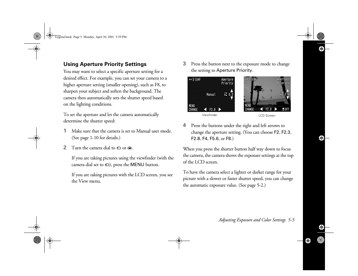 Using aperture priority settings | Epson PhotoPC 3100Z User Manual | Page 62 / 193