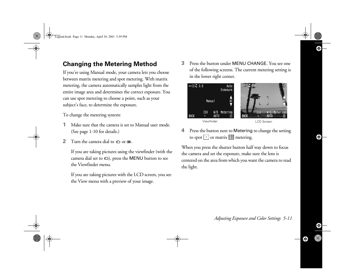 Changing the metering method | Epson PhotoPC 3100Z User Manual | Page 68 / 193