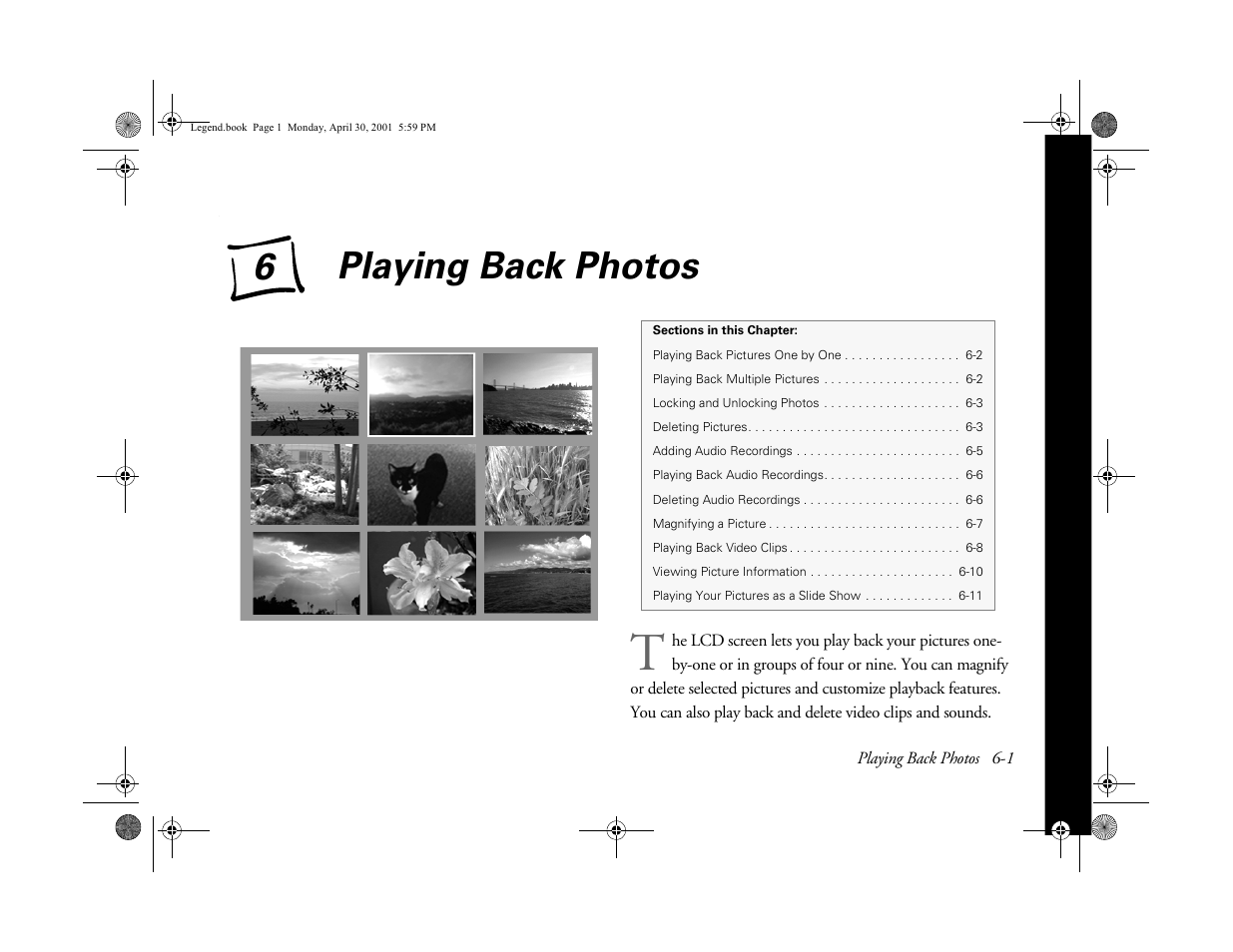 Chap 6-playing back photos, Playing back photos, Ee chapter 6 f | Ab usi ng y o ur camera | Epson PhotoPC 3100Z User Manual | Page 71 / 193