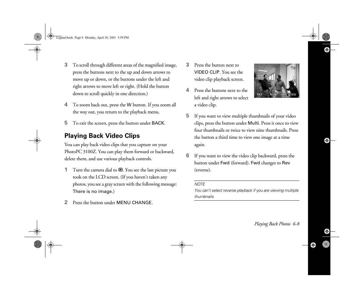 Playing back video clips | Epson PhotoPC 3100Z User Manual | Page 78 / 193