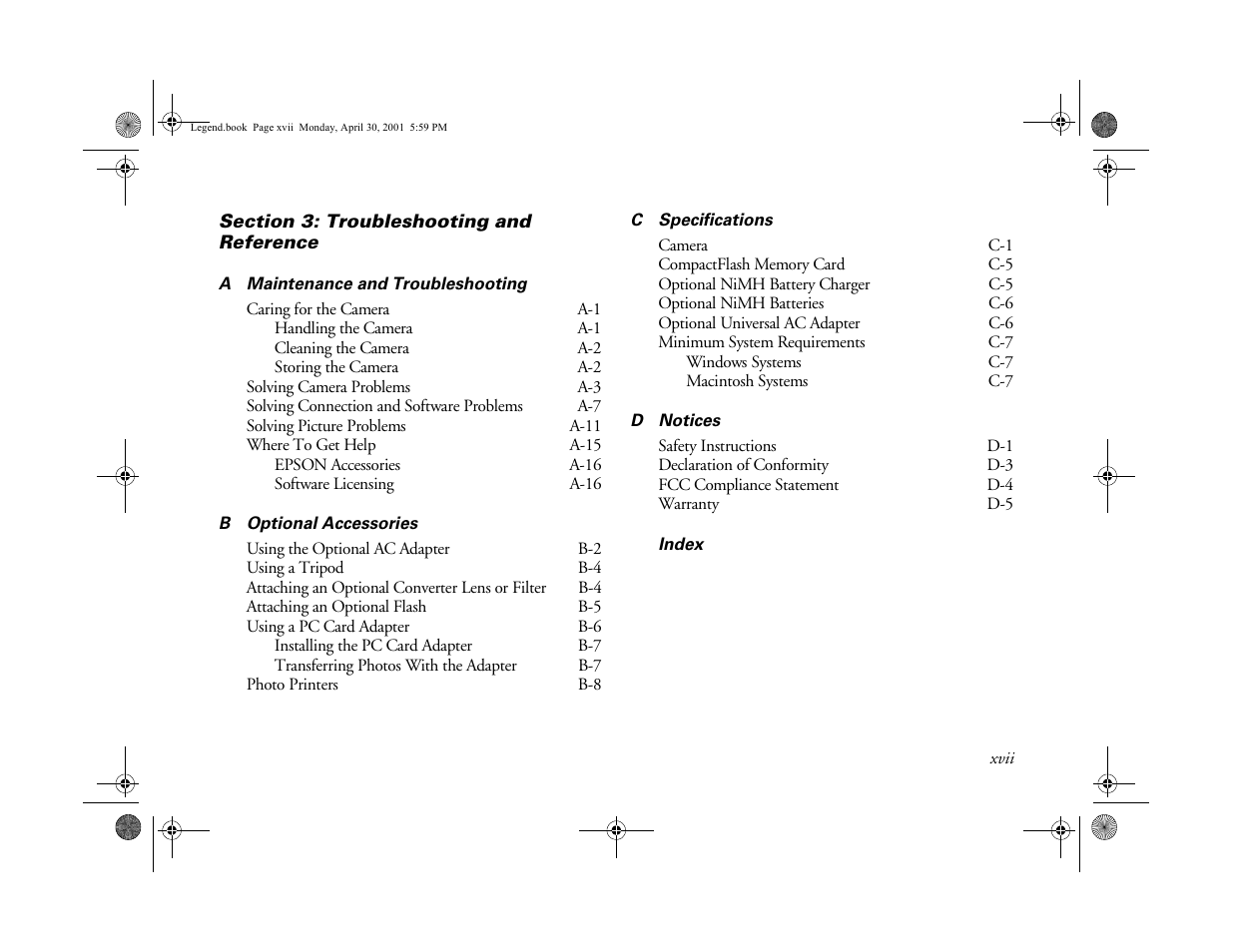 Epson PhotoPC 3100Z User Manual | Page 9 / 193