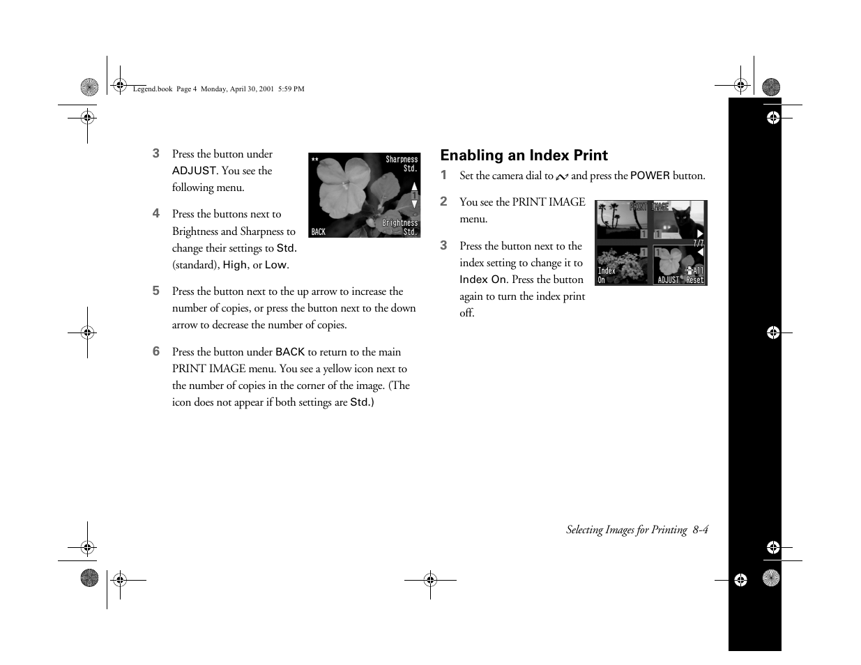 Enabling an index print | Epson PhotoPC 3100Z User Manual | Page 90 / 193