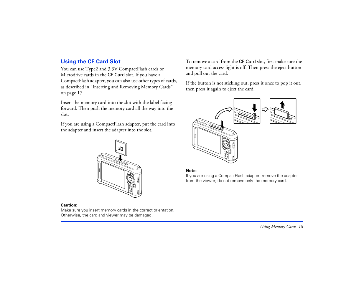 Using the cf card slot | Epson Multimedia Photo Viewer P-6000 User Manual | Page 18 / 97