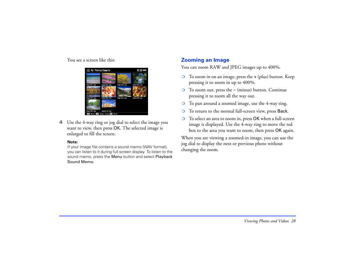 Zooming an image | Epson Multimedia Photo Viewer P-6000 User Manual | Page 28 / 97