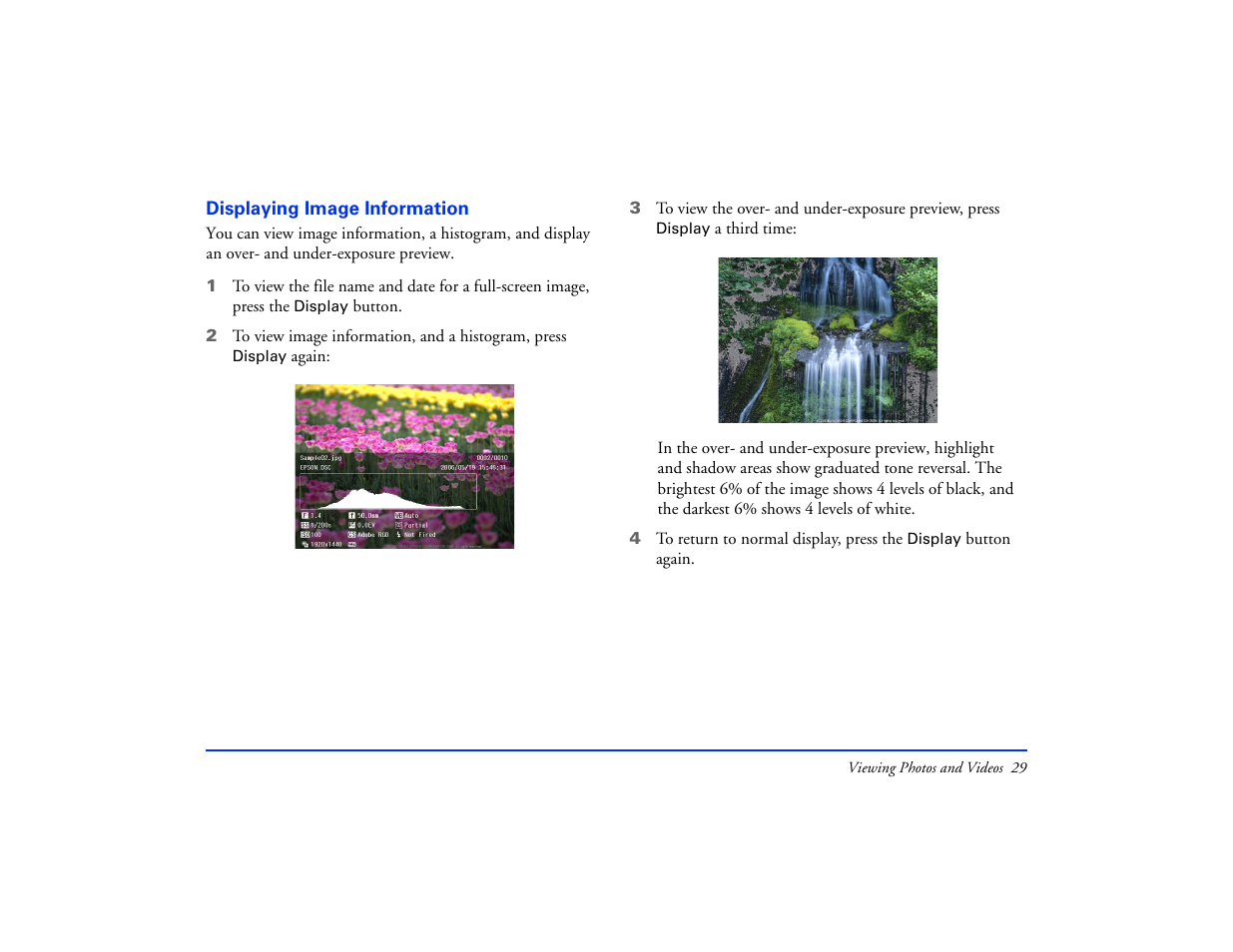 Displaying image information | Epson Multimedia Photo Viewer P-6000 User Manual | Page 29 / 97