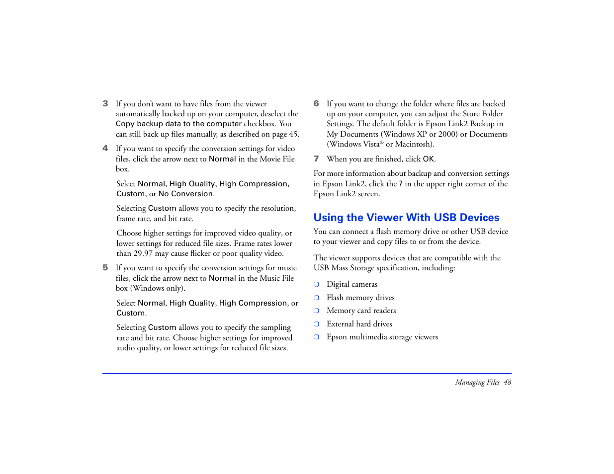 Using the viewer with usb devices | Epson Multimedia Photo Viewer P-6000 User Manual | Page 48 / 97