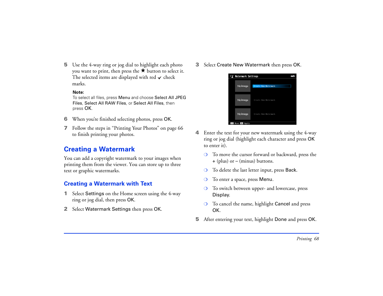 Creating a watermark, Creating a watermark with text | Epson Multimedia Photo Viewer P-6000 User Manual | Page 68 / 97