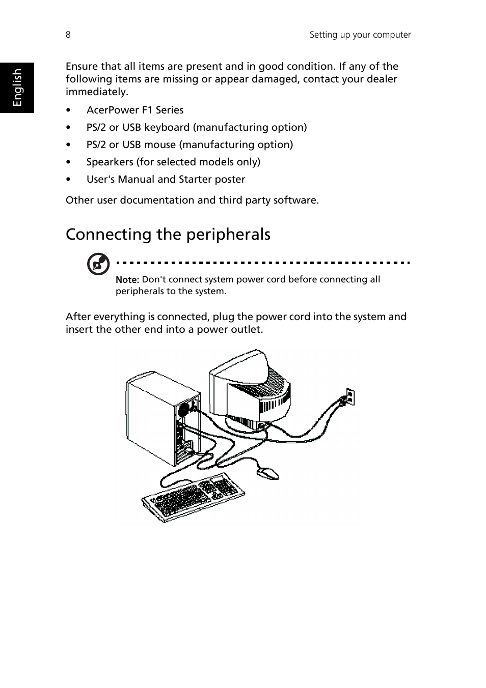 Connecting the peripherals | Epson AcerPower F1 User Manual | Page 16 / 24