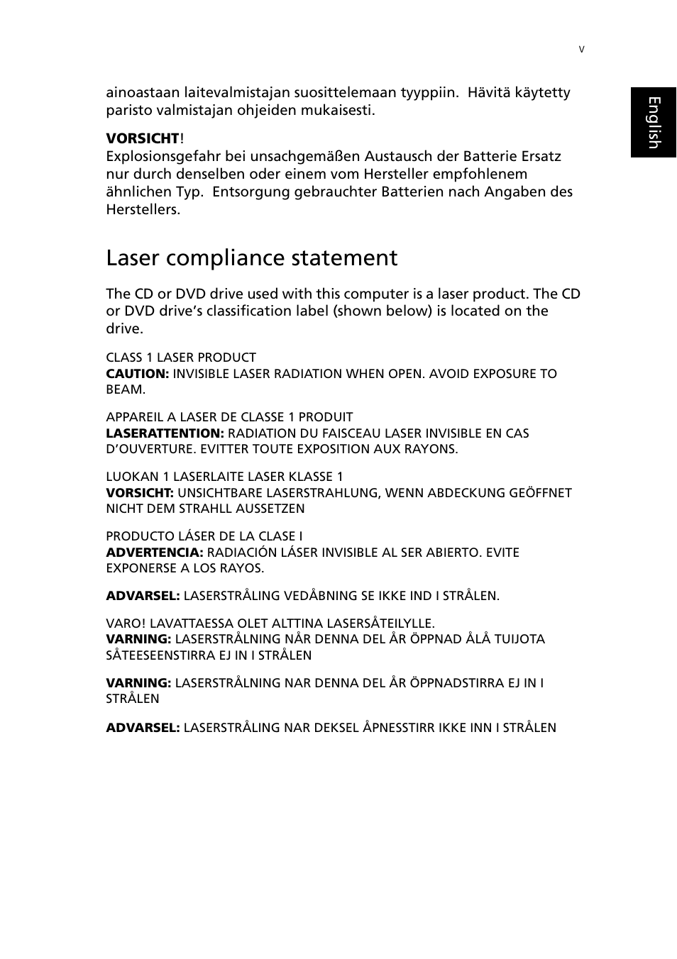 Laser compliance statement | Epson AcerPower F1 User Manual | Page 5 / 24