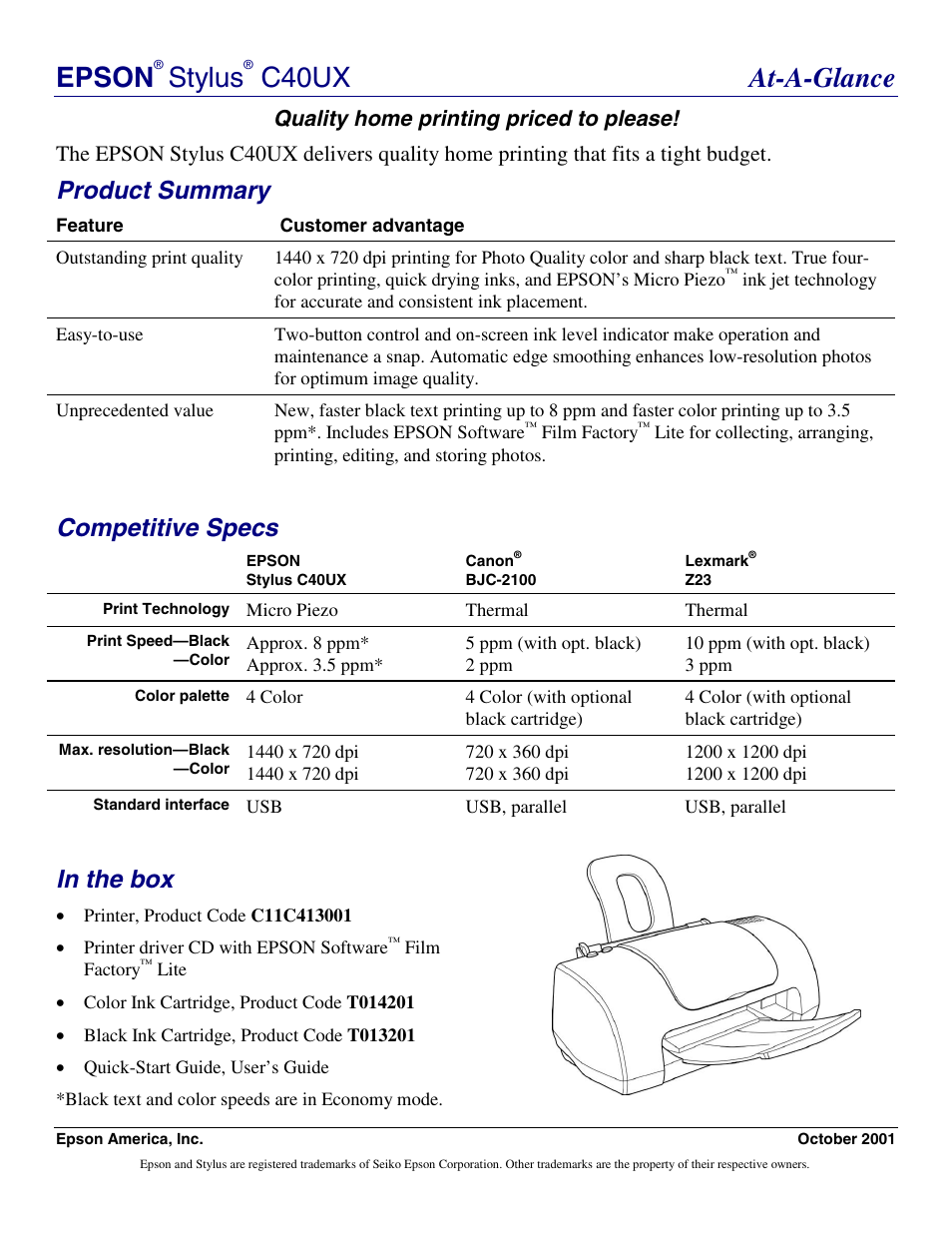Epson Stylus C40UX User Manual | 1 page