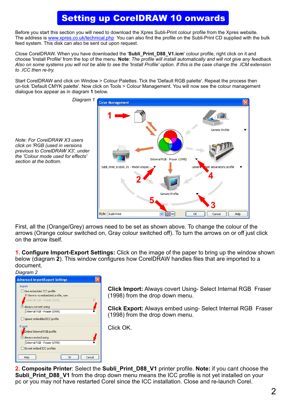 2setting up coreldraw 10 onwards | Xpres Subli-Print Epson D88 User Manual | Page 4 / 18