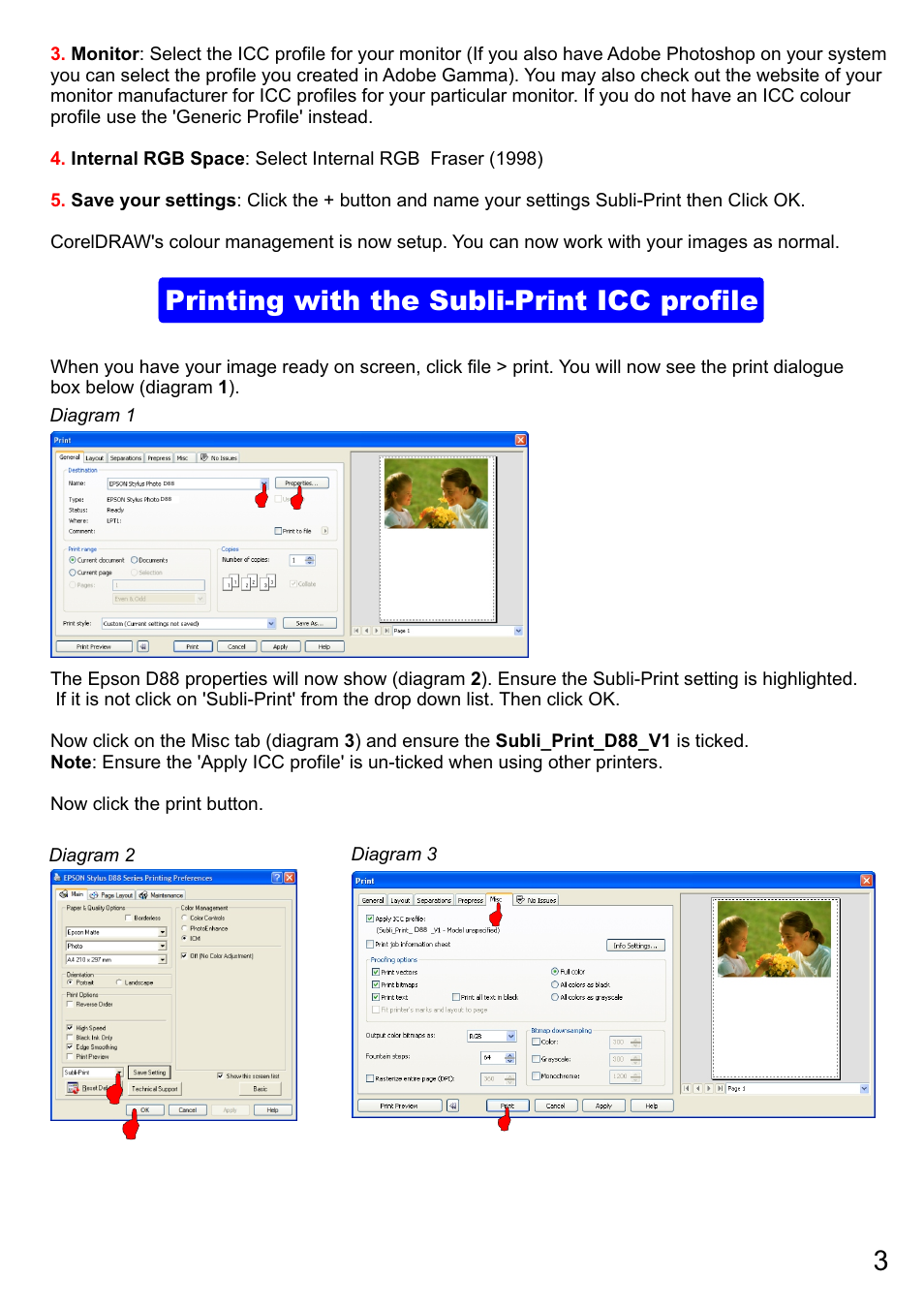 Printing with the subli-print icc profile | Xpres Subli-Print Epson D88 User Manual | Page 5 / 18