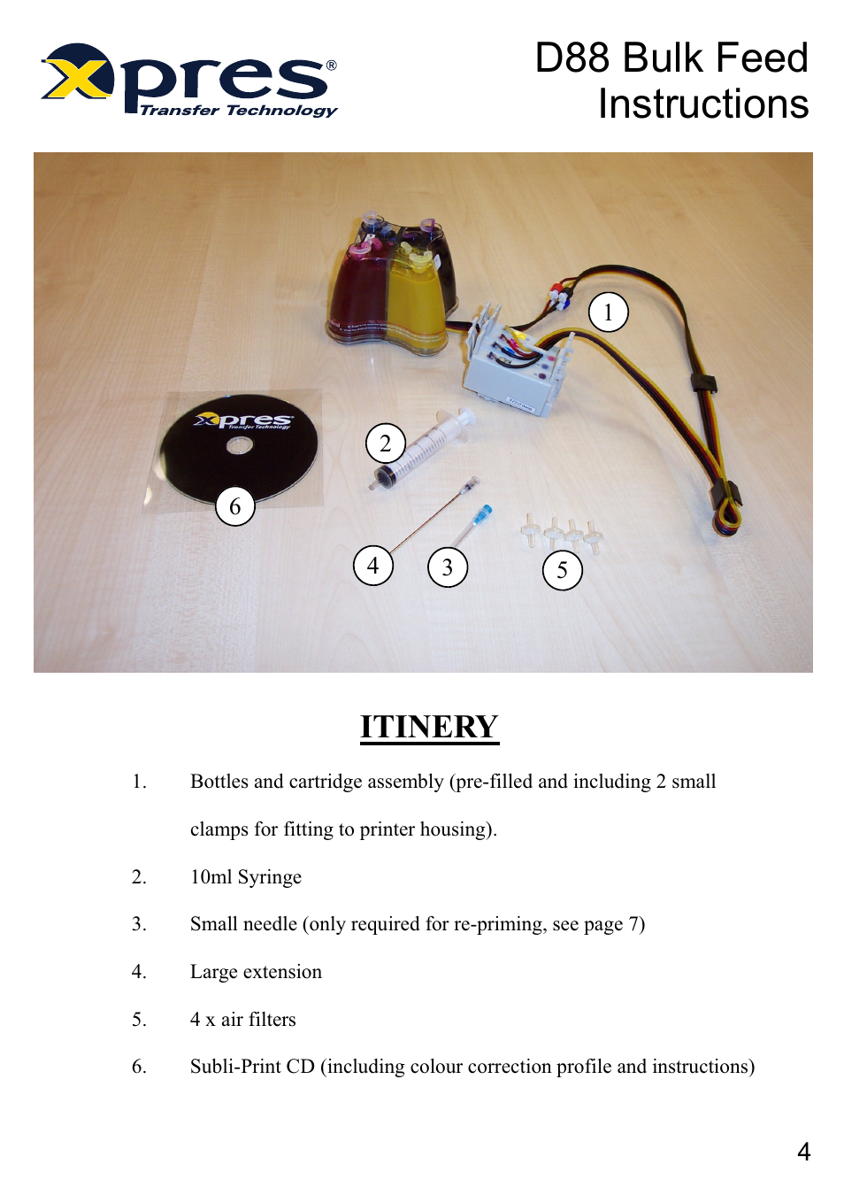 D88 bulk feed instructions, Itinery | Xpres Subli-Print Epson D88 User Manual | Page 6 / 18