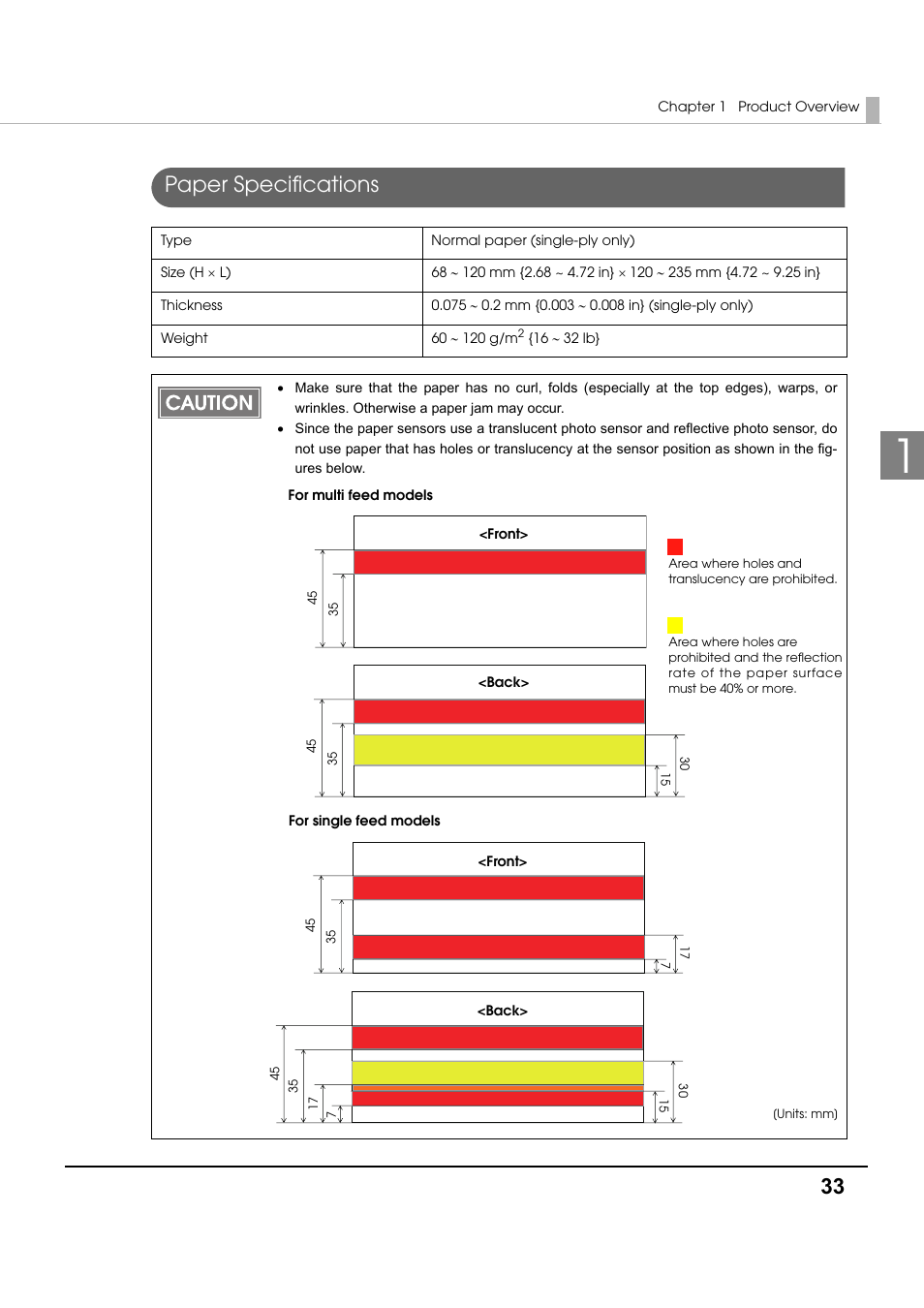 Paper specifications | Epson TM-S1000 User Manual | Page 33 / 58