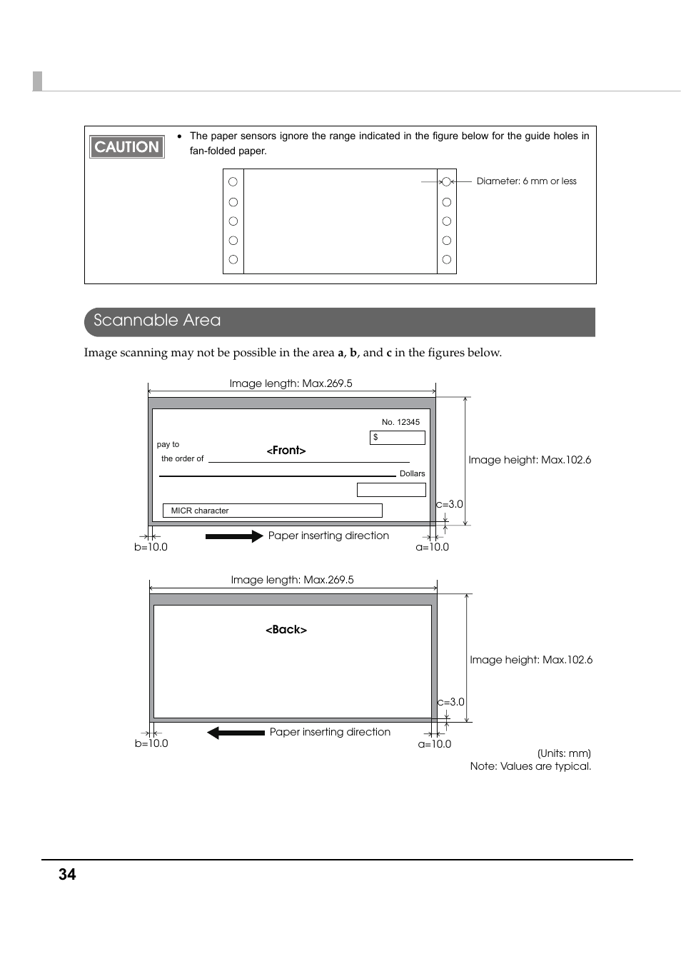Scannable area, 34 scannable area | Epson TM-S1000 User Manual | Page 34 / 58