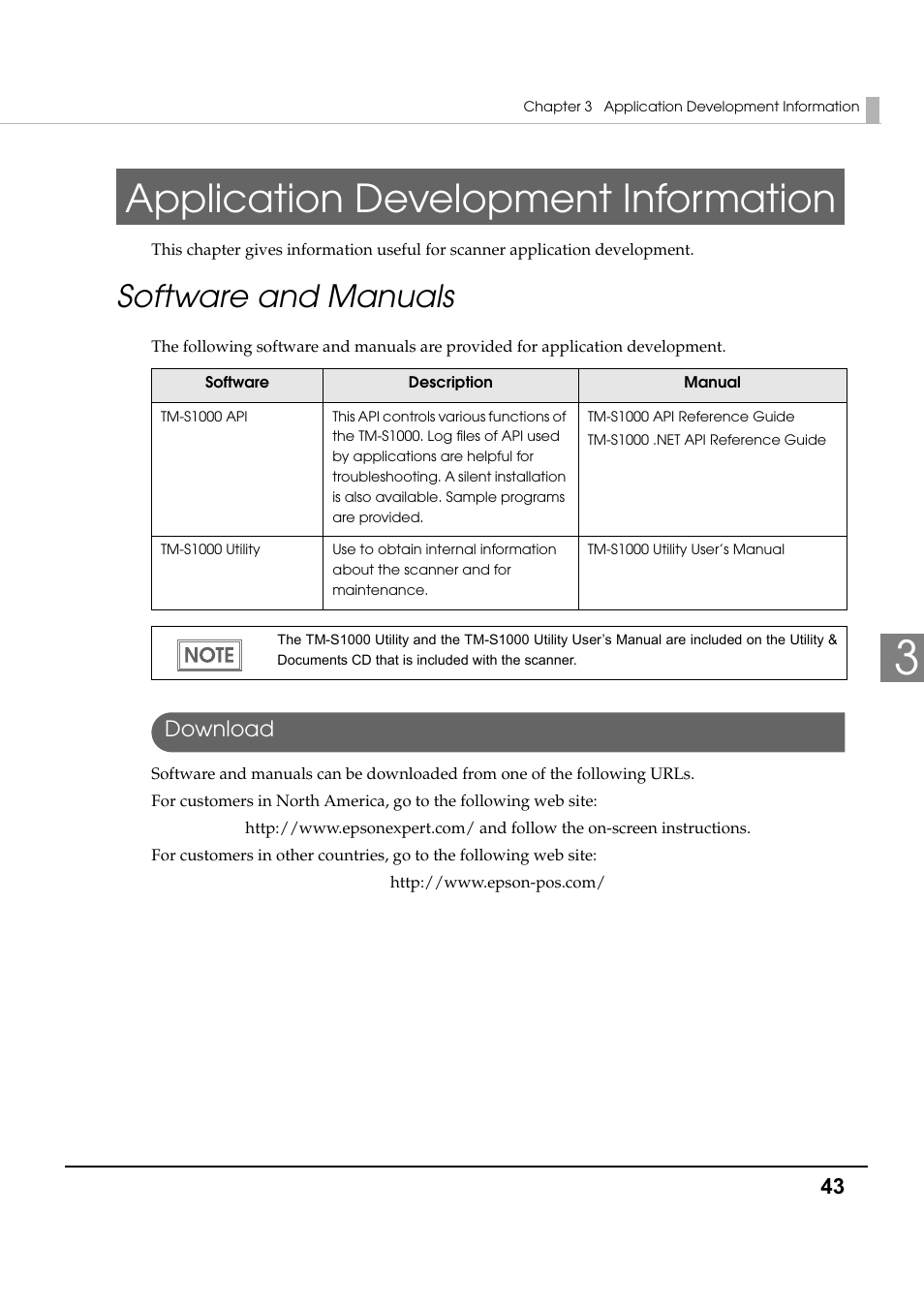 Application development information, Software and manuals, Download | Epson TM-S1000 User Manual | Page 43 / 58