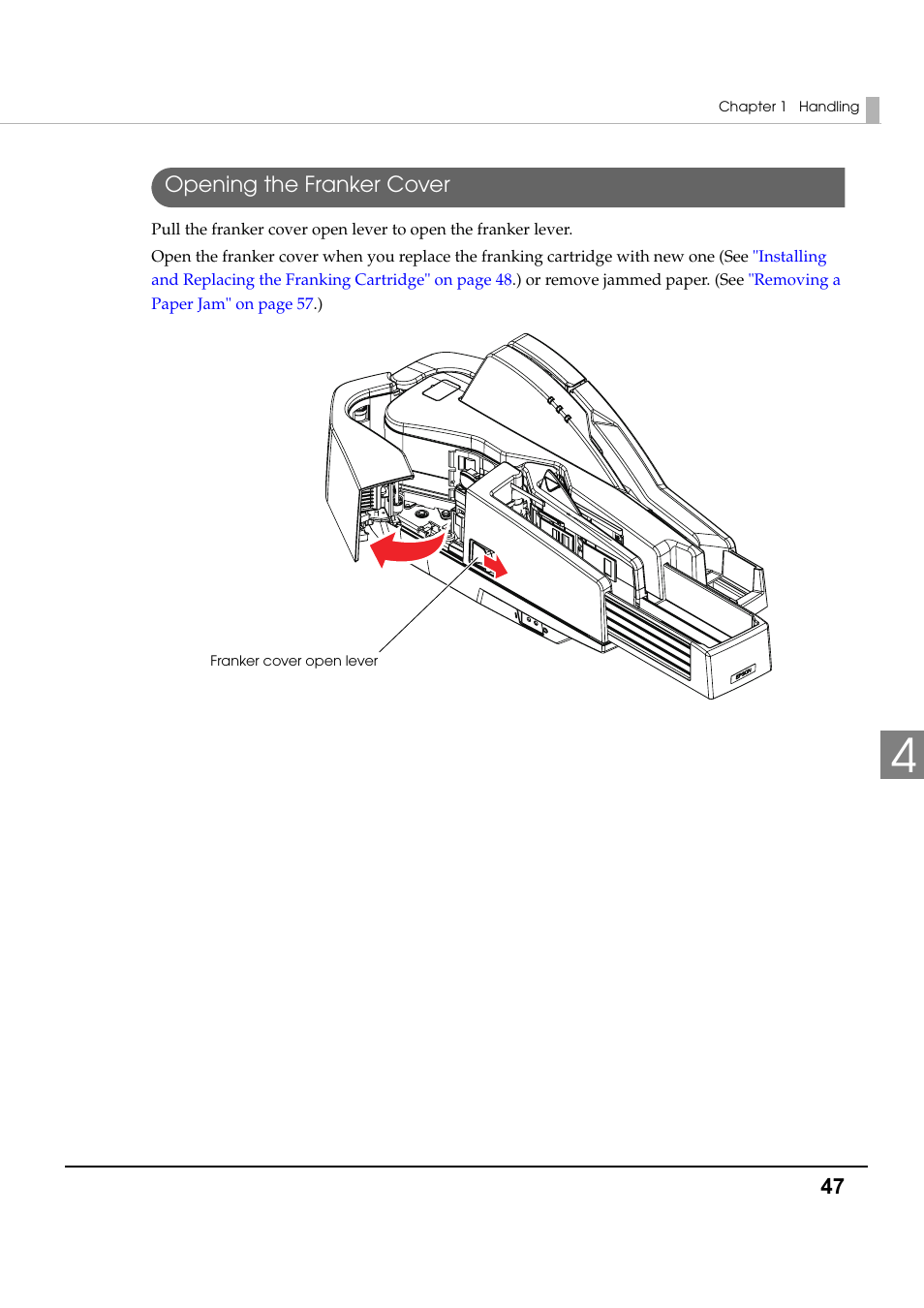 Opening the franker cover | Epson TM-S1000 User Manual | Page 47 / 58