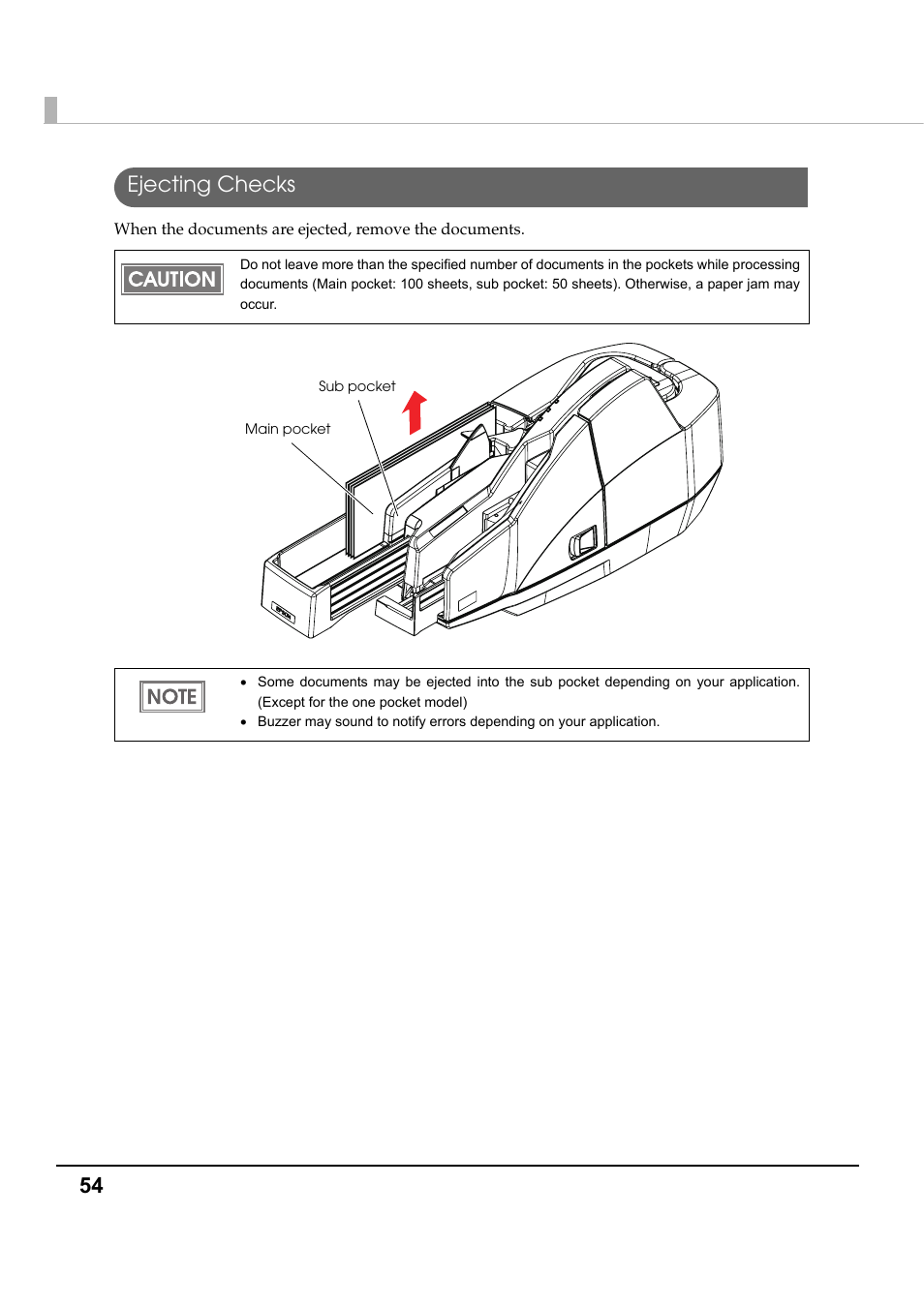 Ejecting checks, 54 ejecting checks | Epson TM-S1000 User Manual | Page 54 / 58