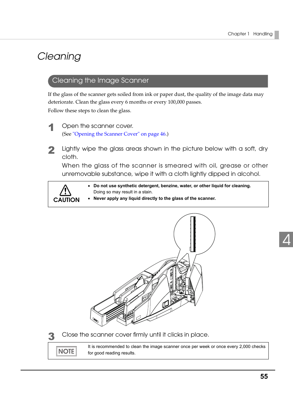 Cleaning, Cleaning the image scanner, Cleaning the image | Epson TM-S1000 User Manual | Page 55 / 58