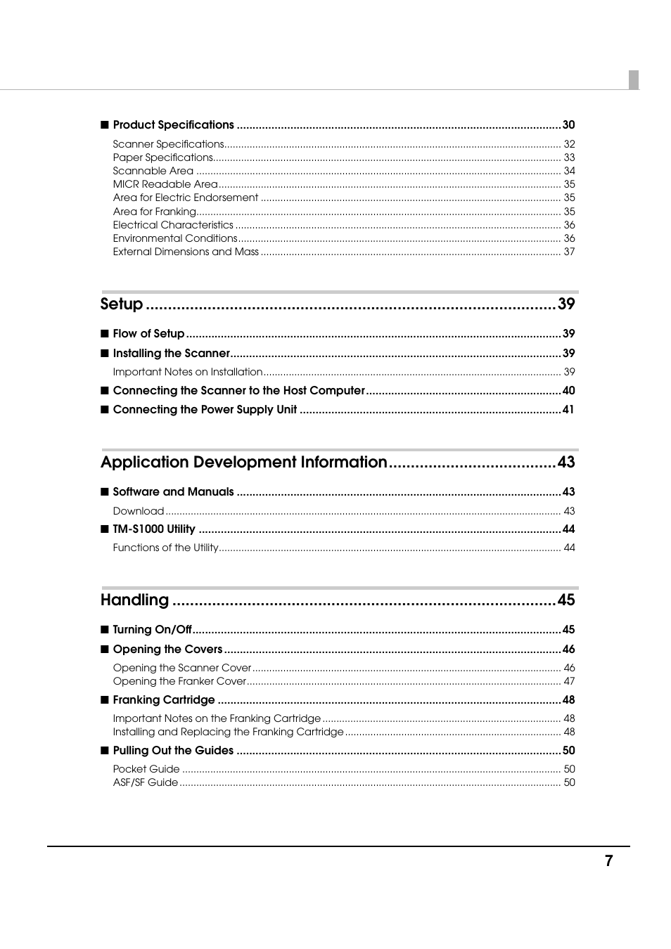 Setup, Application development information, Handling | Epson TM-S1000 User Manual | Page 7 / 58