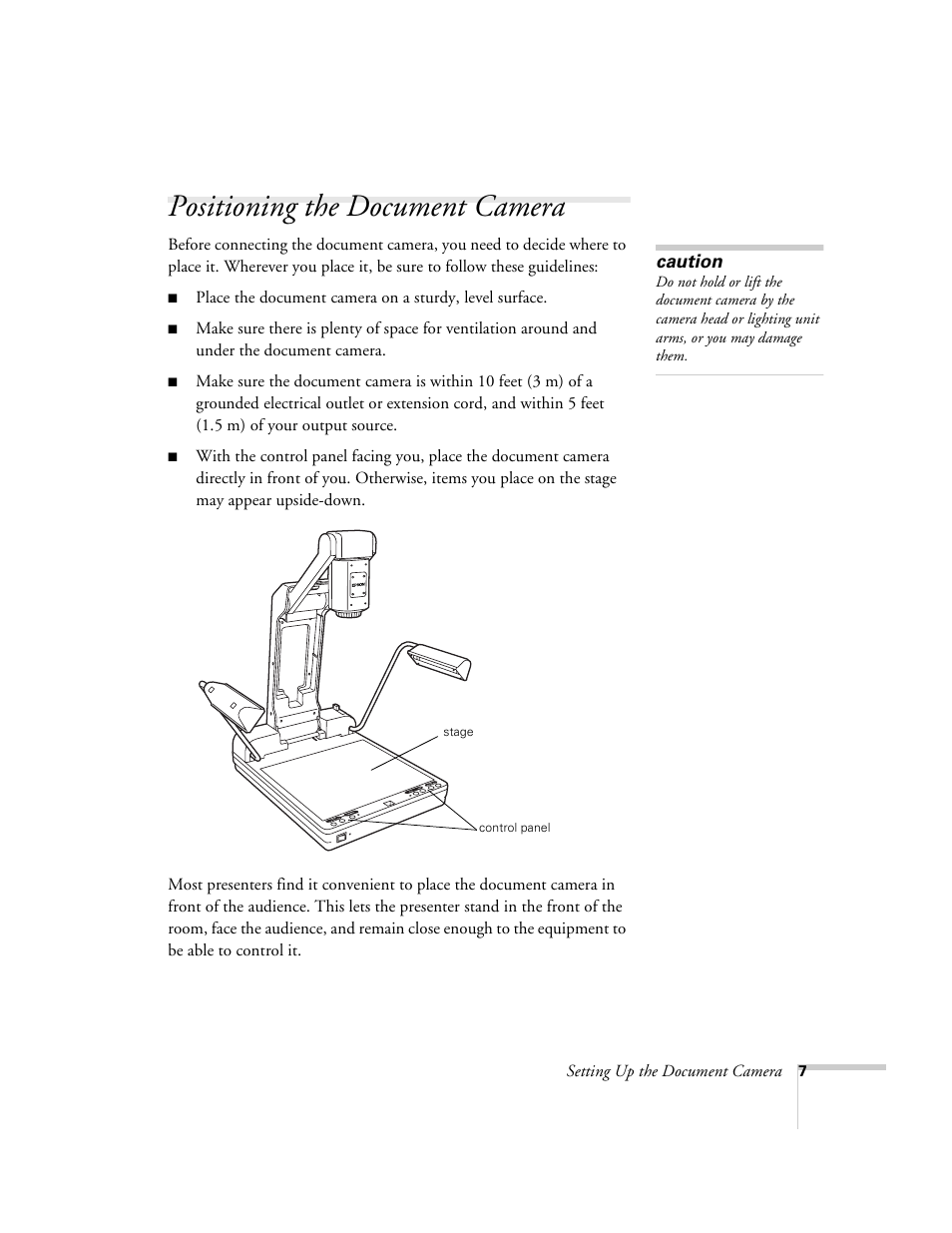 Positioning the document camera | Epson ELPDC03 User Manual | Page 11 / 44