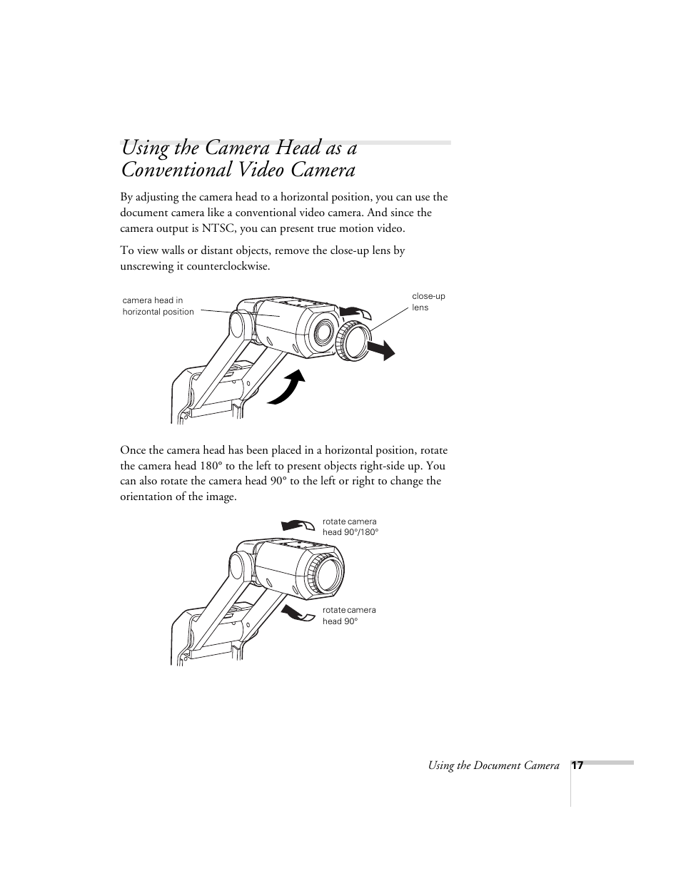 Using the camera head as a conventional, Video camera | Epson ELPDC03 User Manual | Page 21 / 44