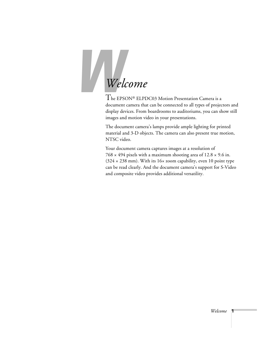 Welcome | Epson ELPDC03 User Manual | Page 5 / 44