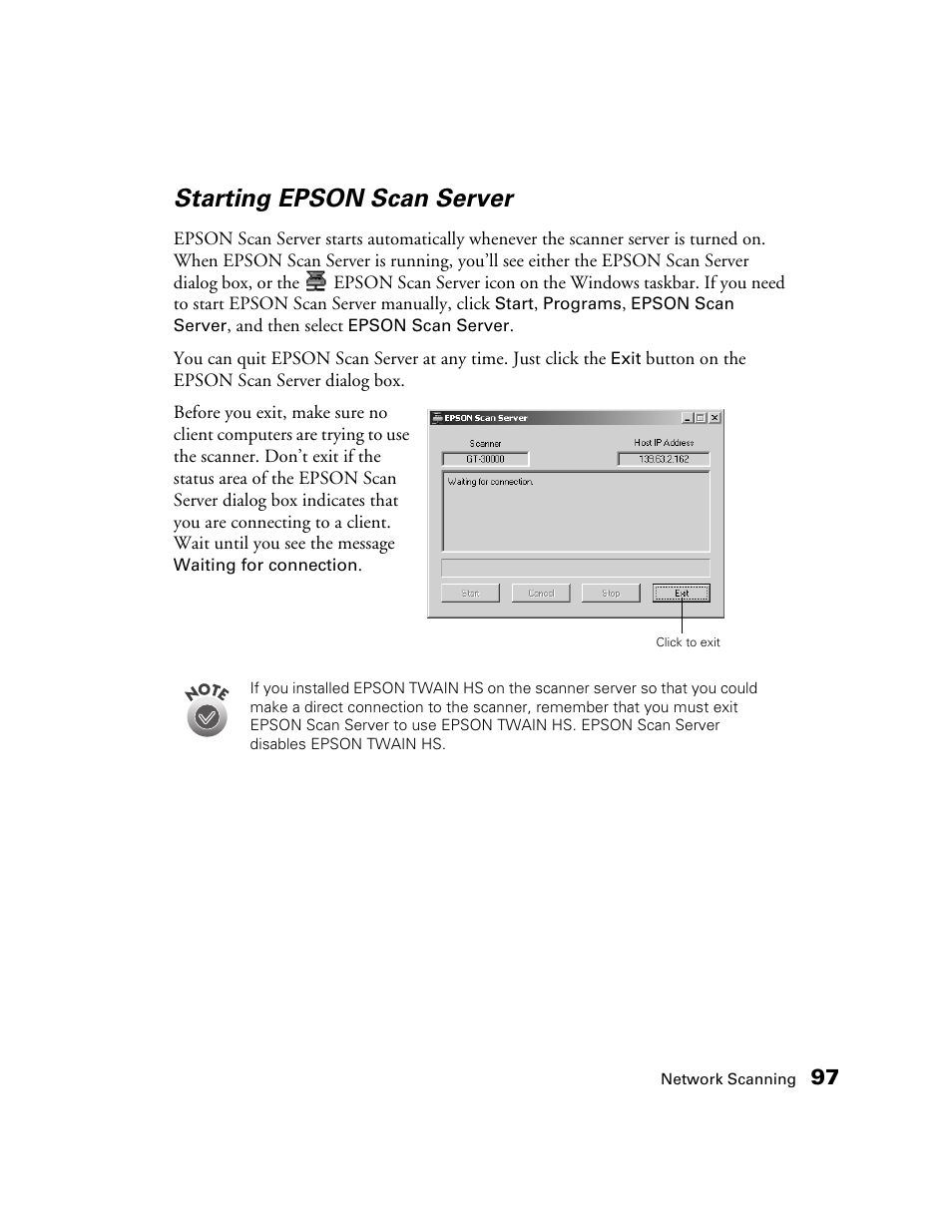 Starting epson scan server | Epson GT-30000 User Manual | Page 103 / 148