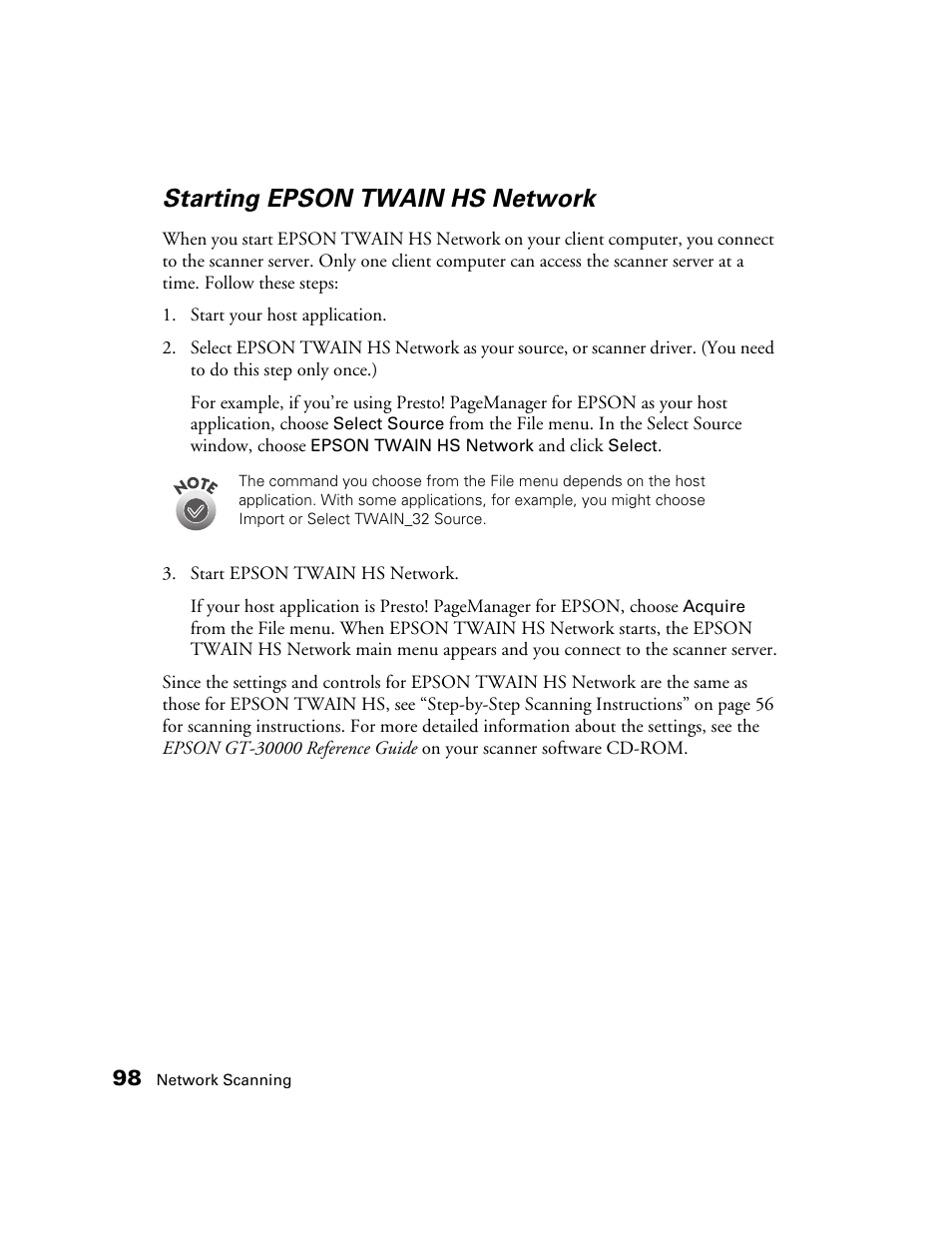 Starting epson twain hs network | Epson GT-30000 User Manual | Page 104 / 148