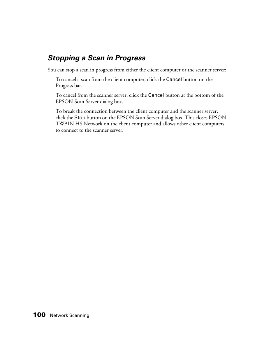 Stopping a scan in progress | Epson GT-30000 User Manual | Page 106 / 148
