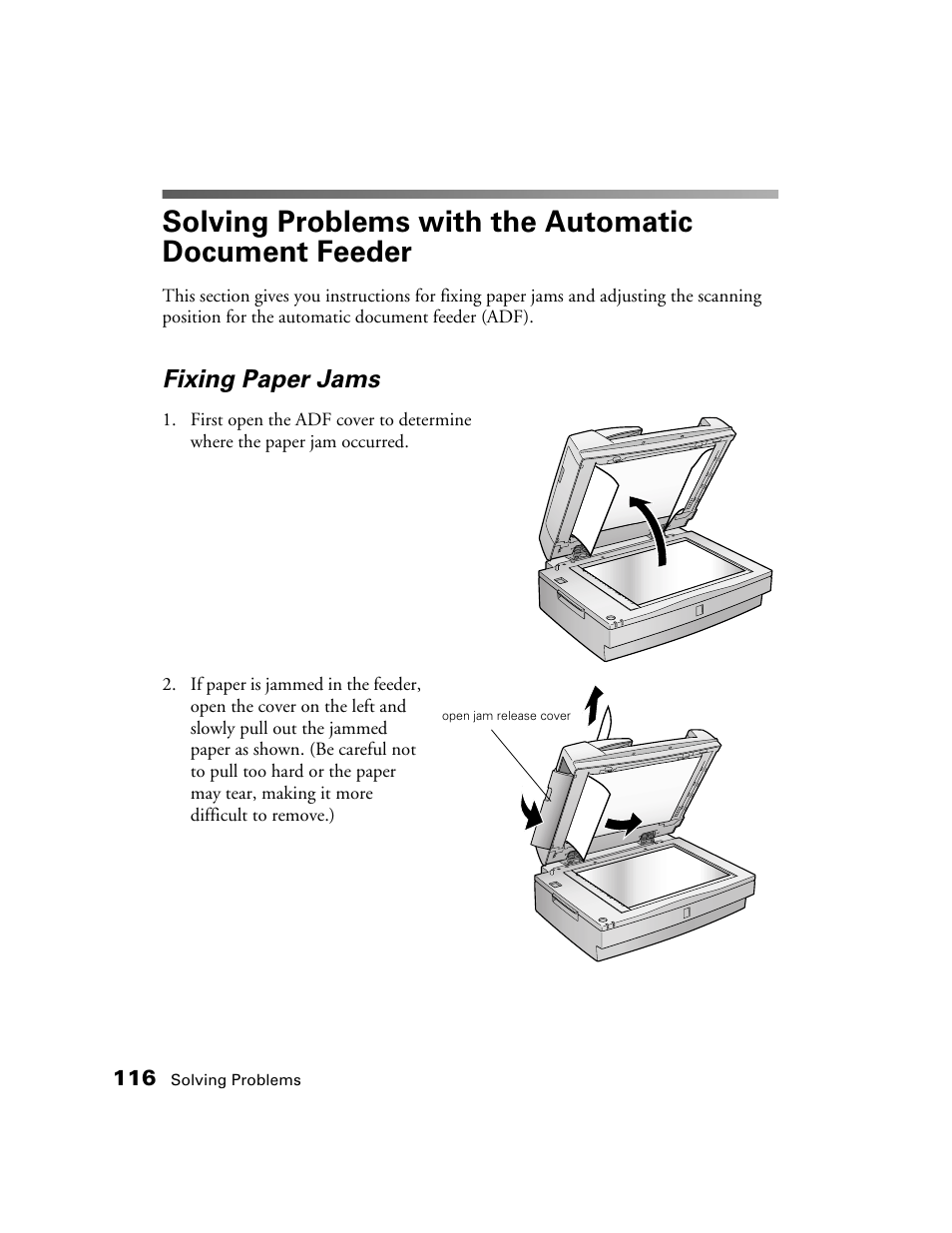 Fixing paper jams | Epson GT-30000 User Manual | Page 122 / 148