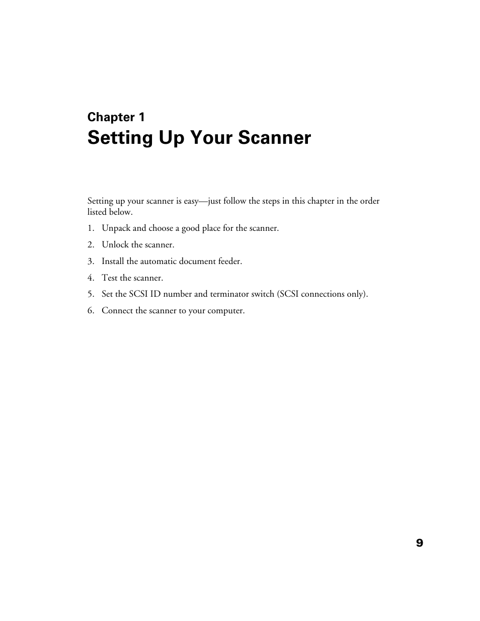 Chap 1-setting up your scanner, Chapter 1, Setting up your scanner | Epson GT-30000 User Manual | Page 15 / 148