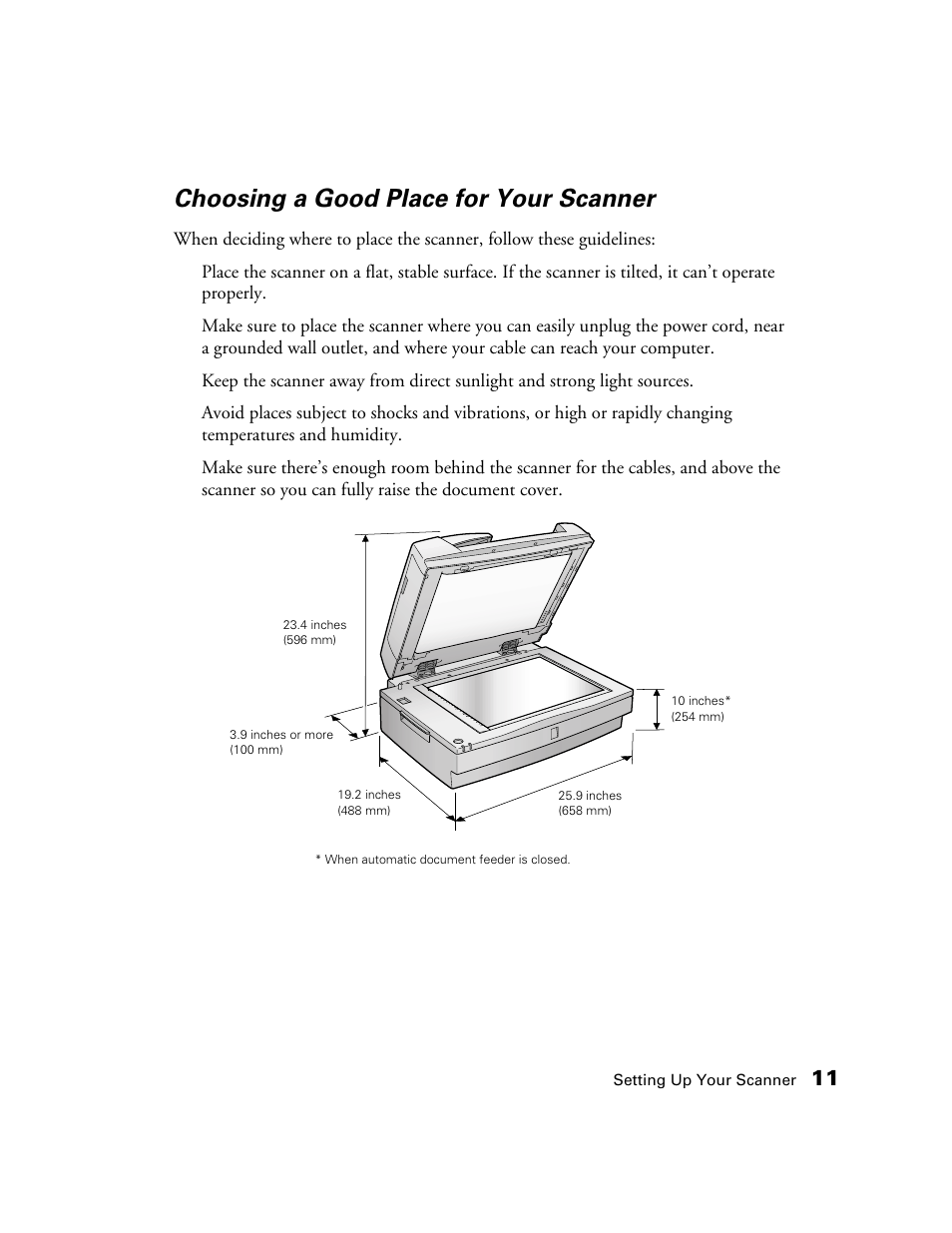 Choosing a good place for your scanner | Epson GT-30000 User Manual | Page 17 / 148