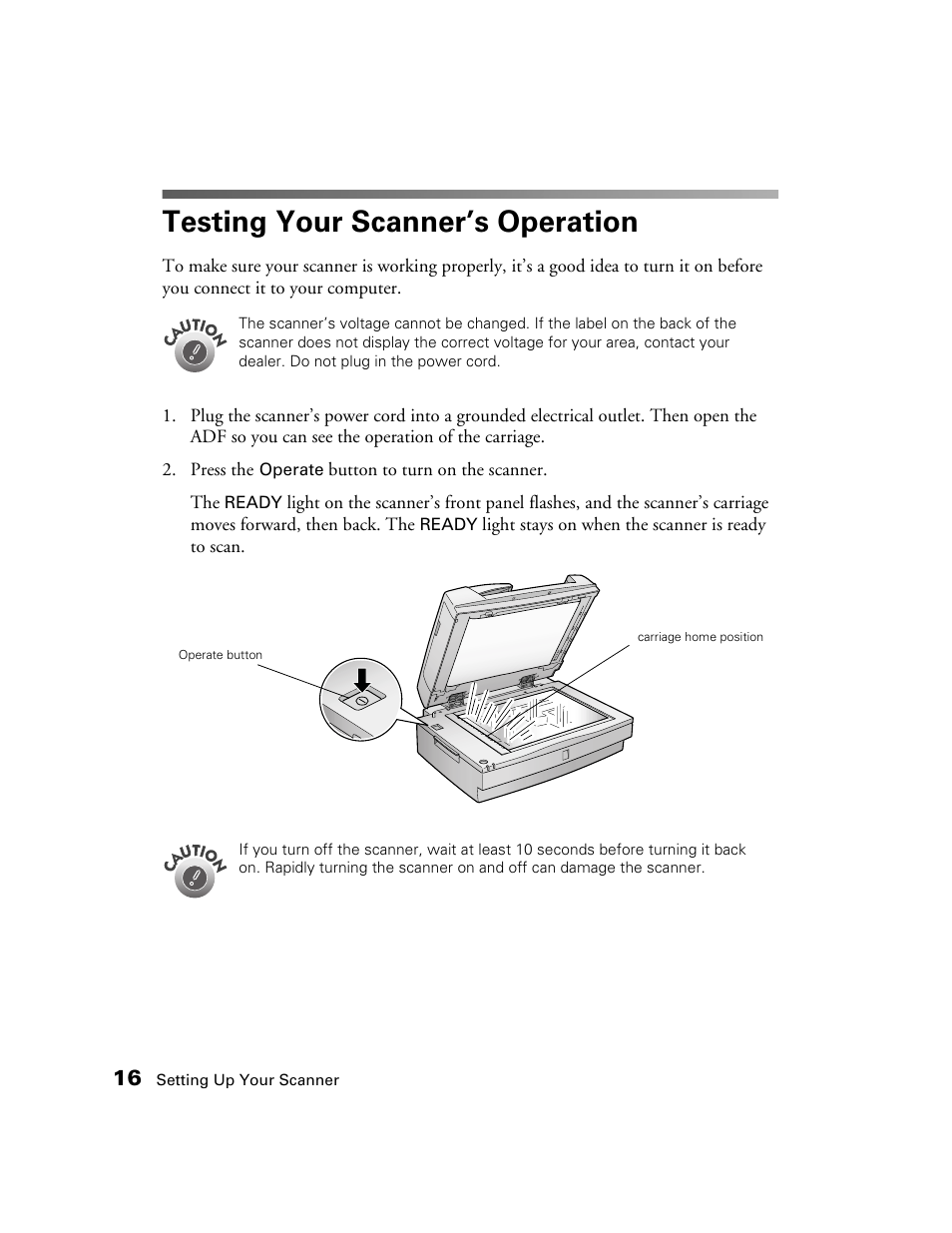 Testing your scanner’s operation | Epson GT-30000 User Manual | Page 22 / 148