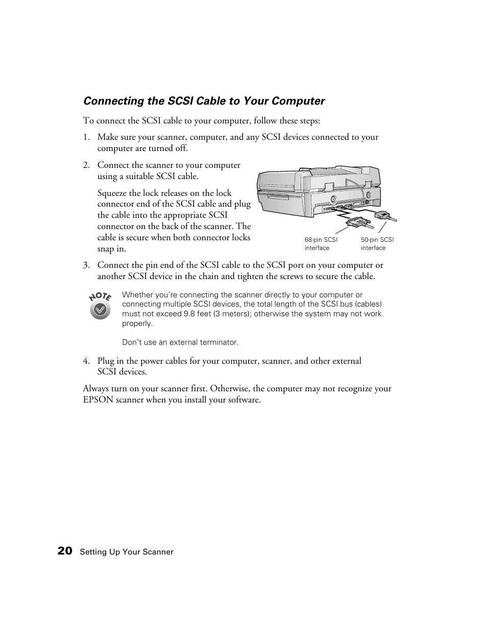 Connecting the scsi cable to your computer | Epson GT-30000 User Manual | Page 26 / 148